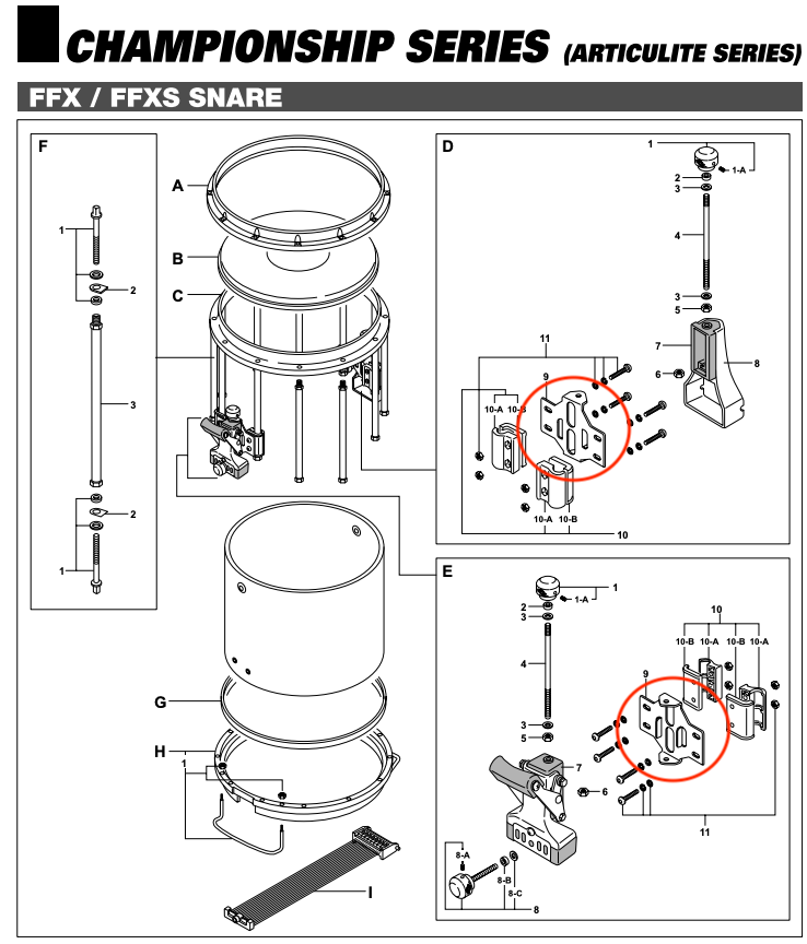 [PR523] Pearl Butt Plate Mounting Bracket for FFX Marching Snare Drums