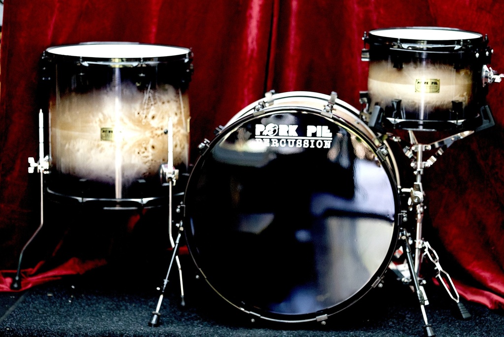 Pork Pie Percussion 3 Piece Custom 12/16/22 - MAPPA BURL w/ BLACK HARDWARE