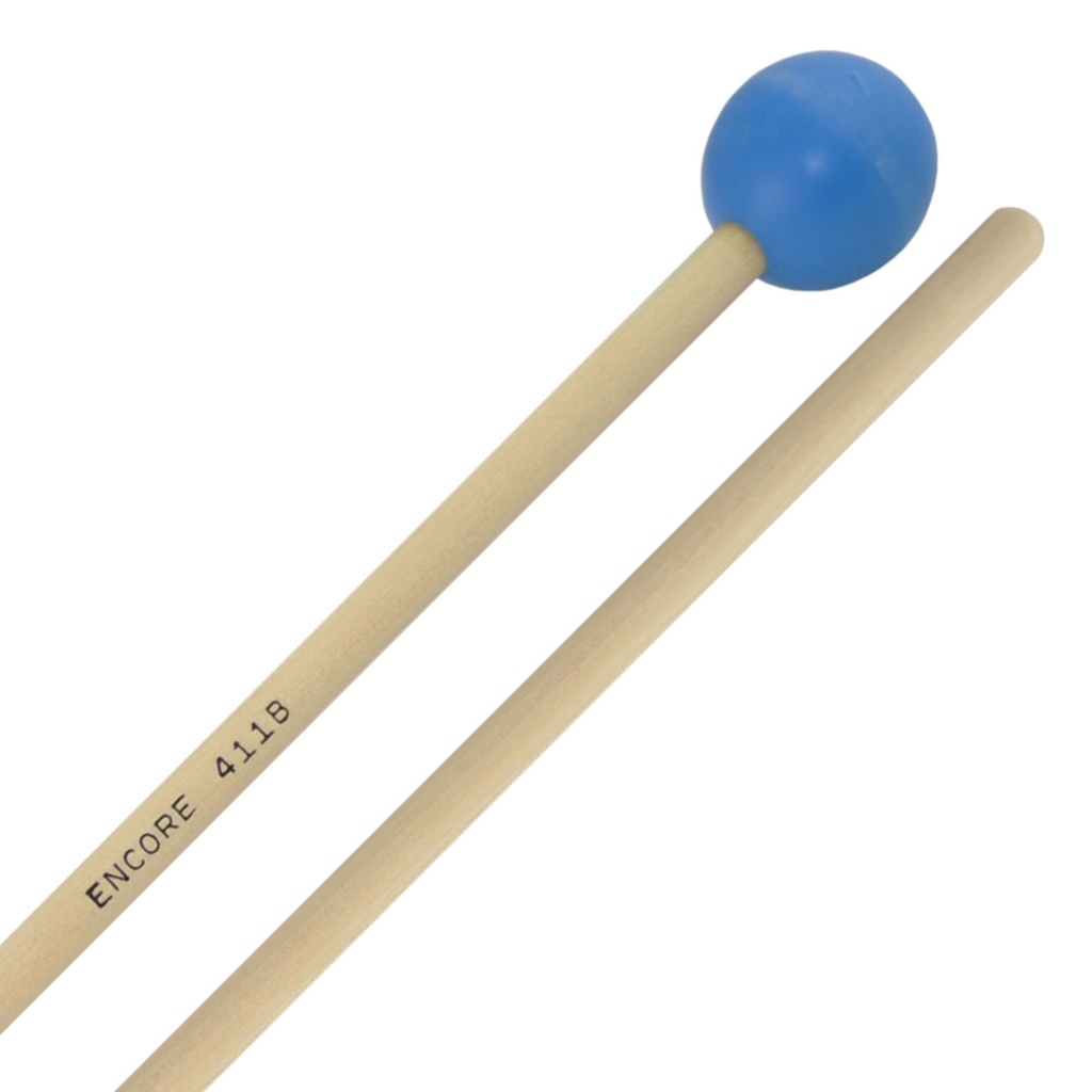 [411B] Encore Mallets Blue Hard Rubber Unwound Birch