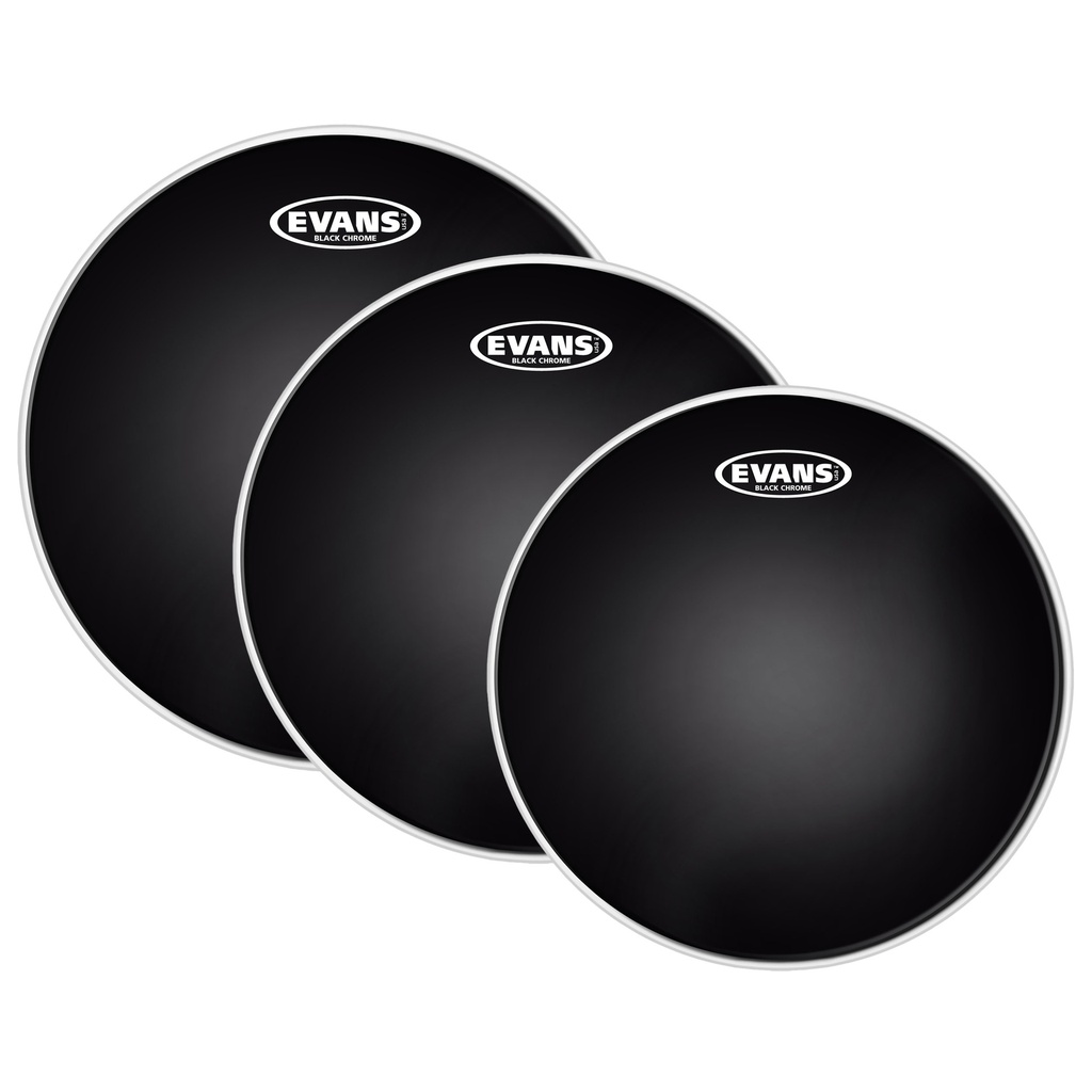[ETP-CHR-F] Evans 10"/12"/14" Black Chrome Fusion Tom Head Pack