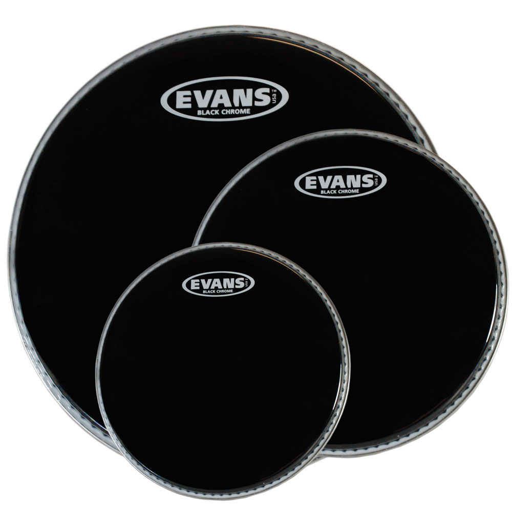 [ETP-CHR-R] Evans 10"/12"/16" Black Chrome Rock Tom Head Pack