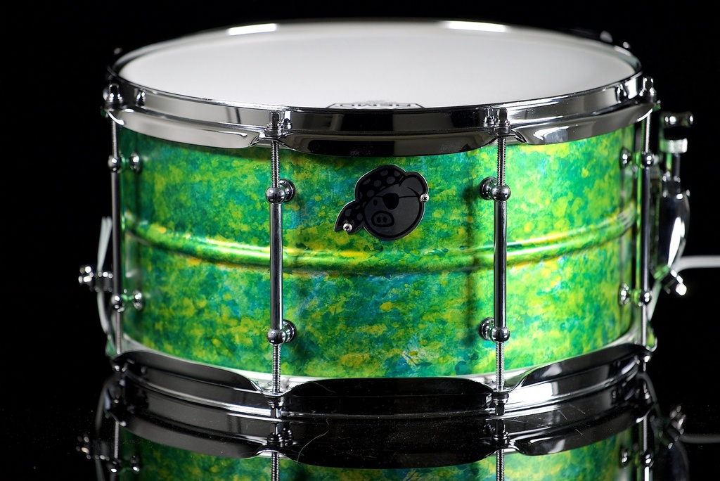 [PP7x13SN-BGN] Pork Pie Percussion 7" x 13" Brass Snare Drum in Green Alcohol Ink Finish